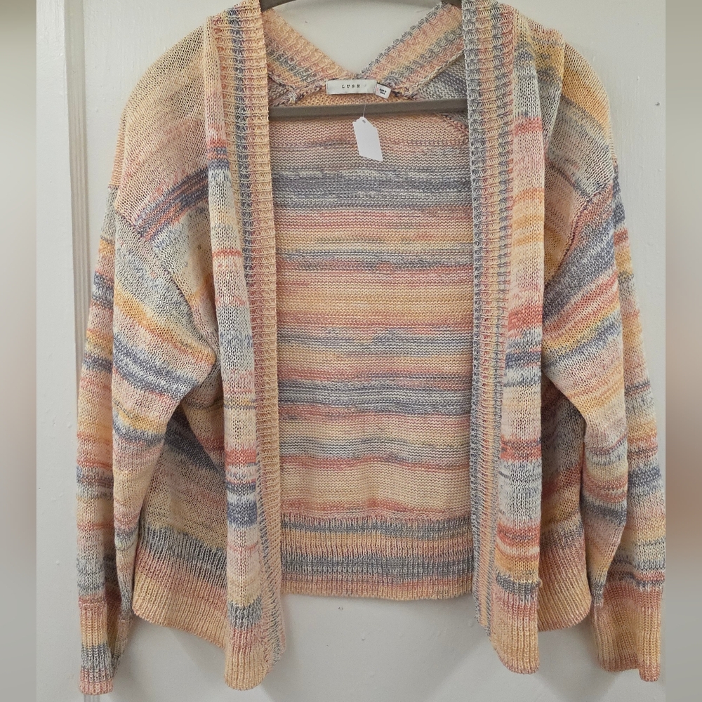 Lush Multi Colored Cardigan Sweater with Vertical Stripes Size Small Like New